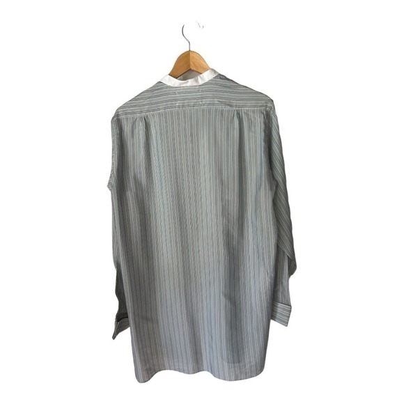 Maison Margiela Blue Pinstriped Band Collar Men’s Long Sleeve Button Up Shirt - Picture 4 of 11
